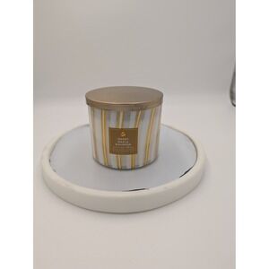 Bath & Body Works Merry Maple Bourbon 3-Wick Scented Candle Gold White Stripe